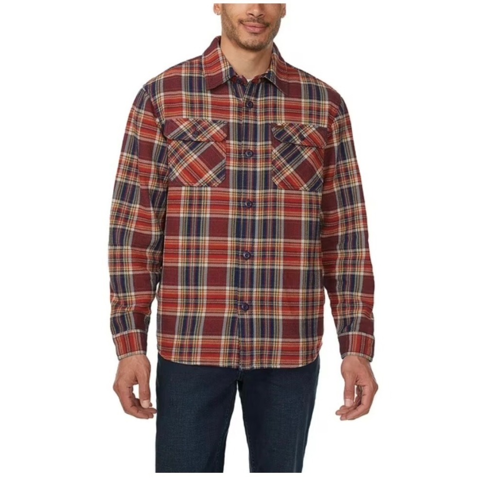 Buffalo Jeans Plaid Flannel Shirt Jacket Men M Red Navy Rugged Grunge Lumberjack